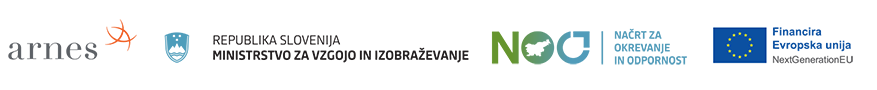 Logotipi: Arnes, Ministrstvo za vzgojo in izobraževanje, Načrt za okrevanje in odpornost, EU